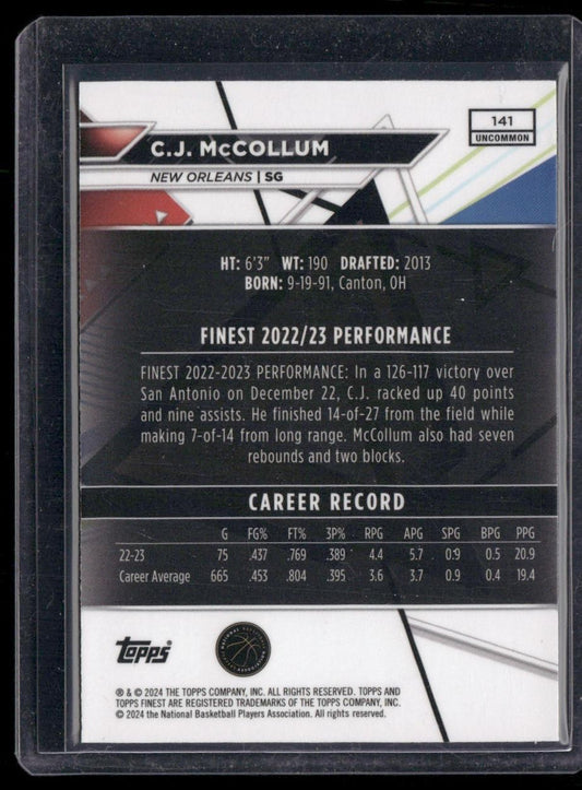 2023-24 Finest #141 C.J. McCollum Purple Checkerboard Refractors #/99