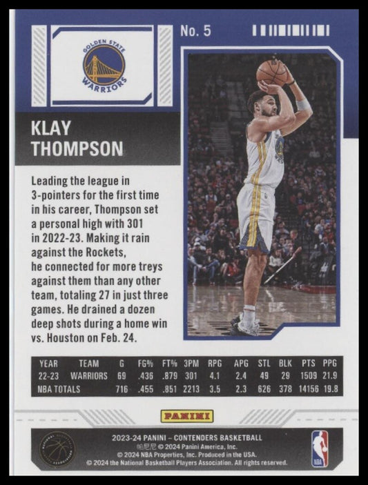 2023-24 Panini Contenders #5 Klay Thompson Season Ticket Premium Edition
