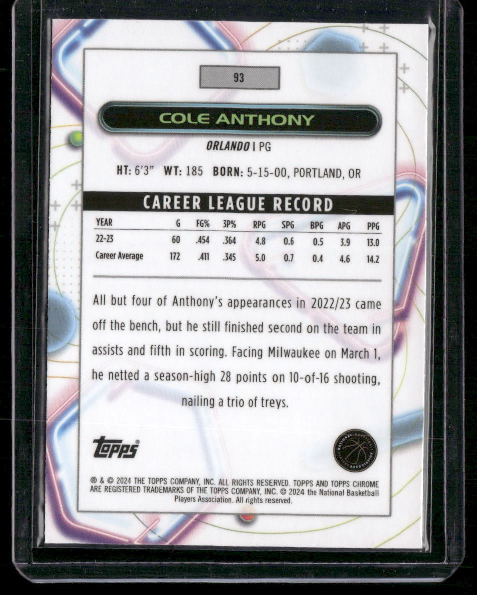 2023-24 Topps Chrome Cosmic #93 Cole Anthony