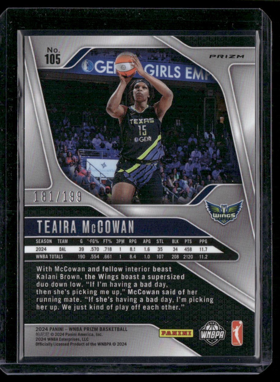 2024 Panini Prizm WNBA #105 Teaira McCowan Blue Prizms #/199