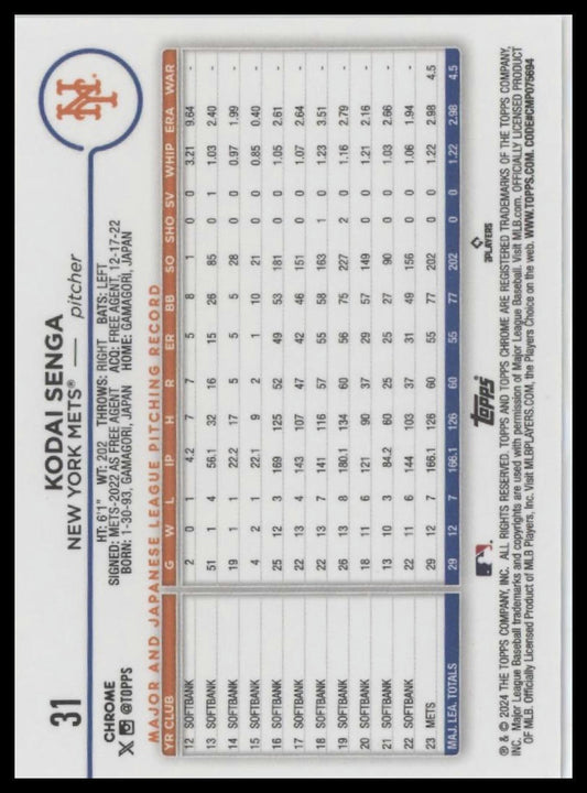 2024 Topps Chrome #31 Kodai Senga