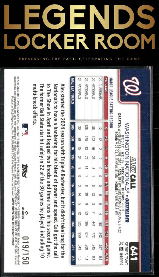 2025 Topps #641 Alex Call Blue Holo Foil #/150