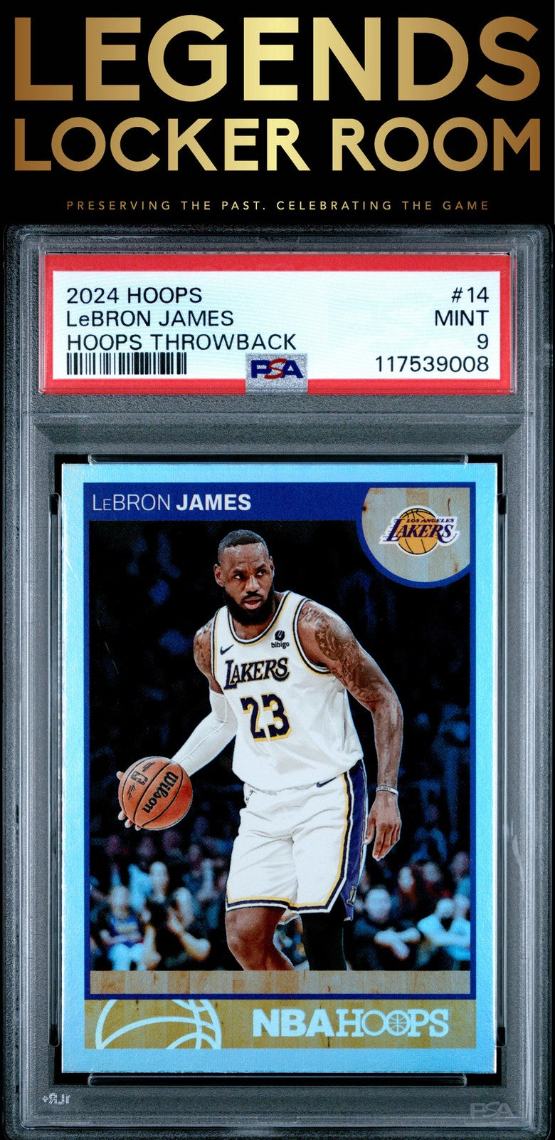 2024 Panini NBA Hoops Hoops Throwback #14 Lebron James PSA 9