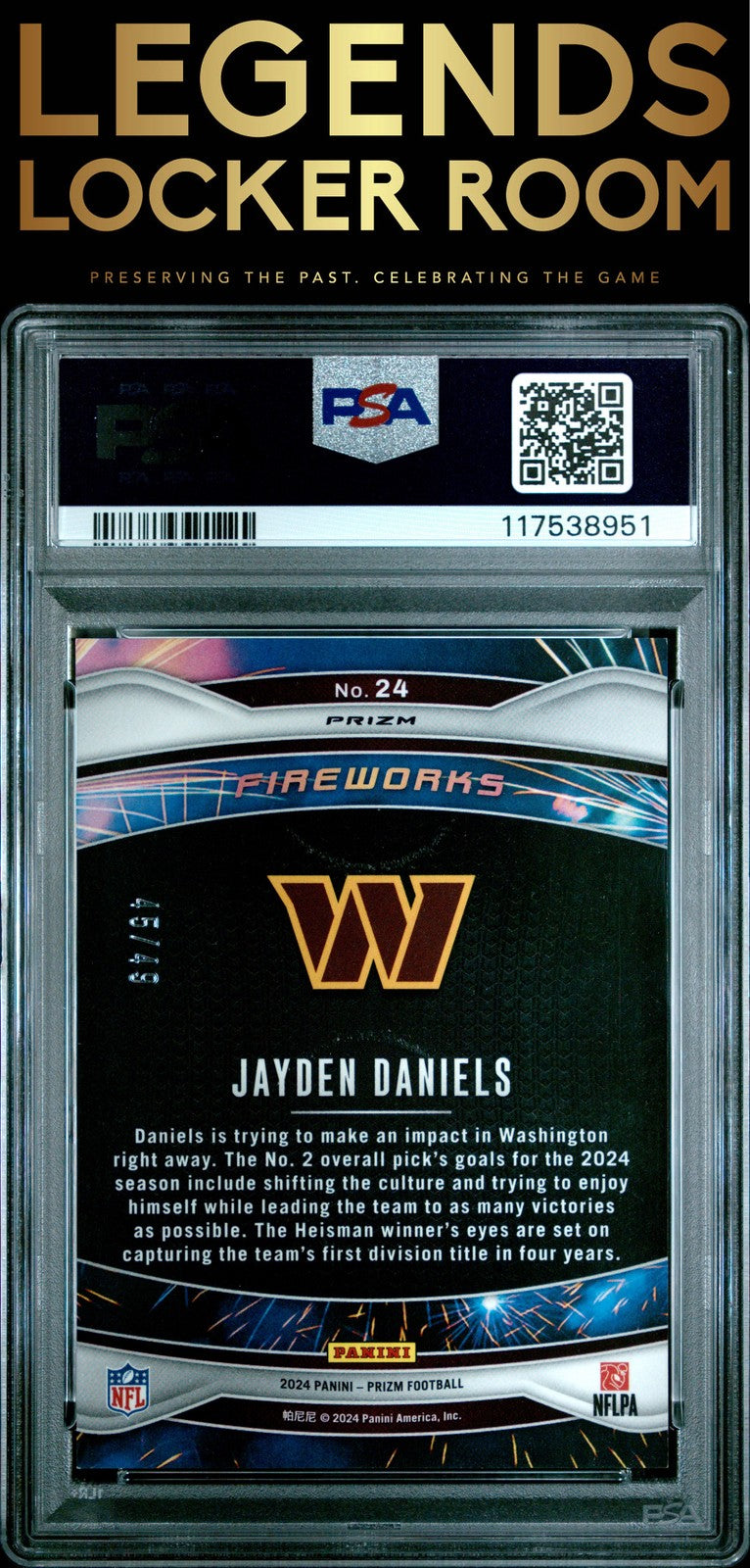 2024 Panini Prizm Fireworks #24 Jayden Daniels Fireworks-Purple Power PSA 9