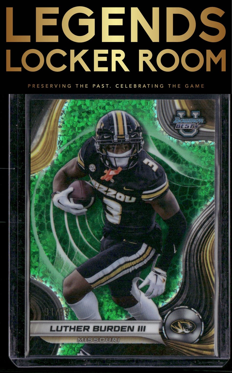 2024 Bowman University Best Luther Burden III Green Mini Diamond Refractor #/99