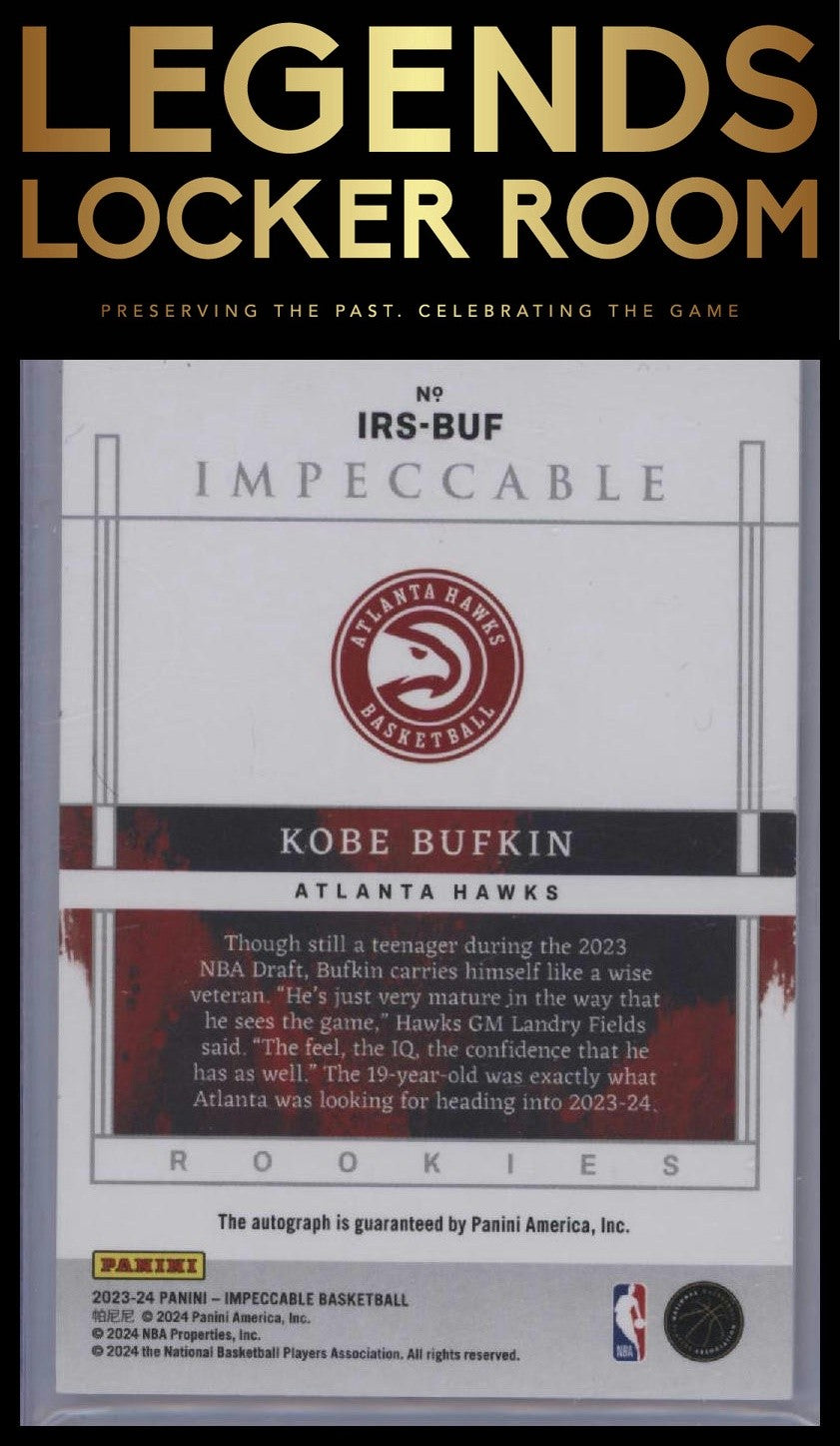 2023-24 Panini Impeccable #IRS-BUF Kobe Bufkin Impeccable Rookie Signatures #/99