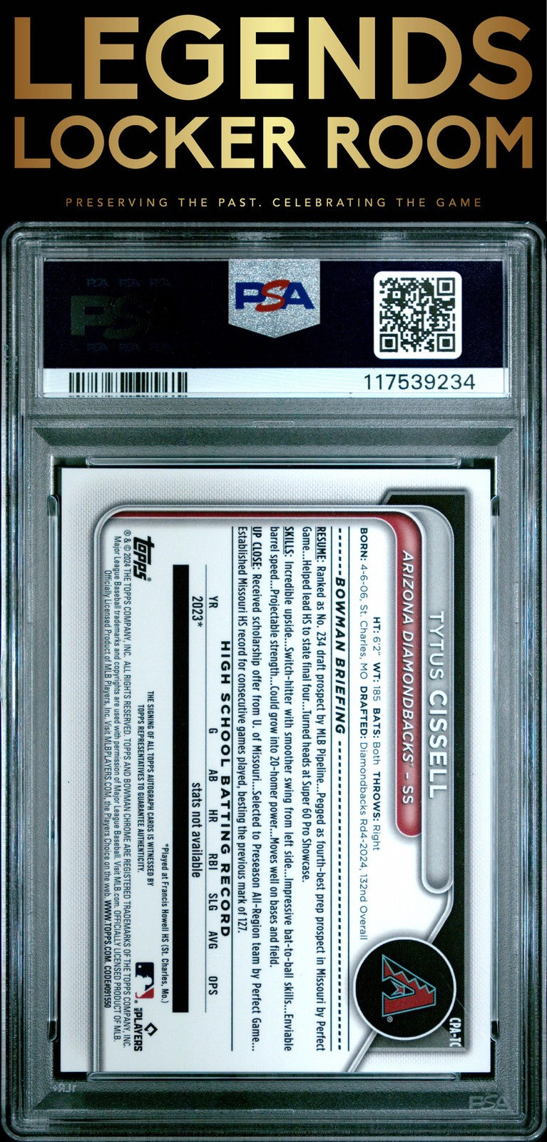 2024 Bowman Draft Chrome Prospect Auto Tytus Cissell Hta Choice PSA 10