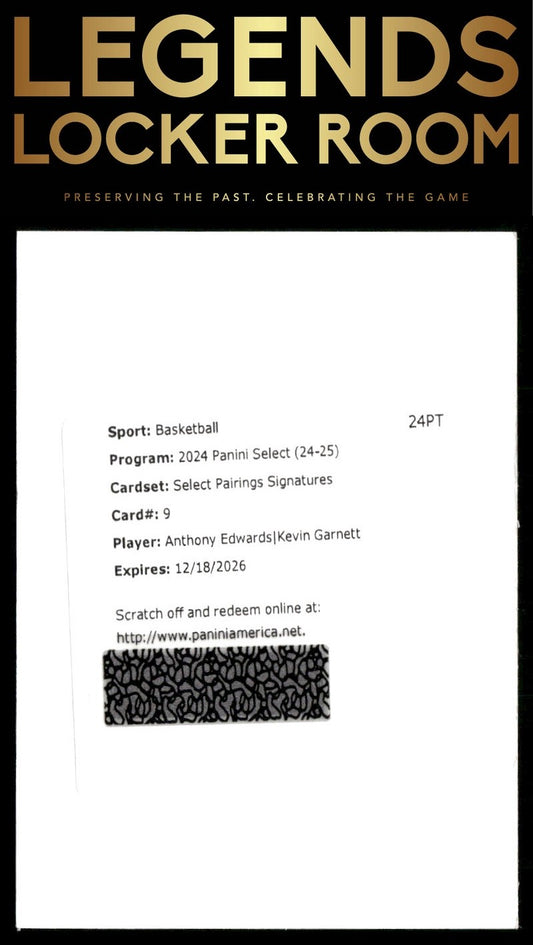 2024-25 Panini Select Anthony Edwards / Kevin Garnett Select Pairings Signatures