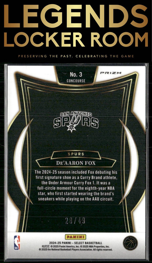 2024-25 Panini Select #3 De'Aaron Fox Bronze Checker Prizm #/49