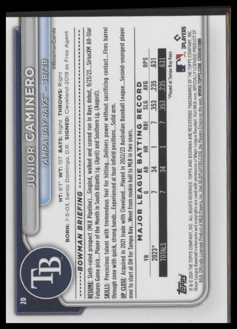 2024 Bowman #20 Junior Caminero