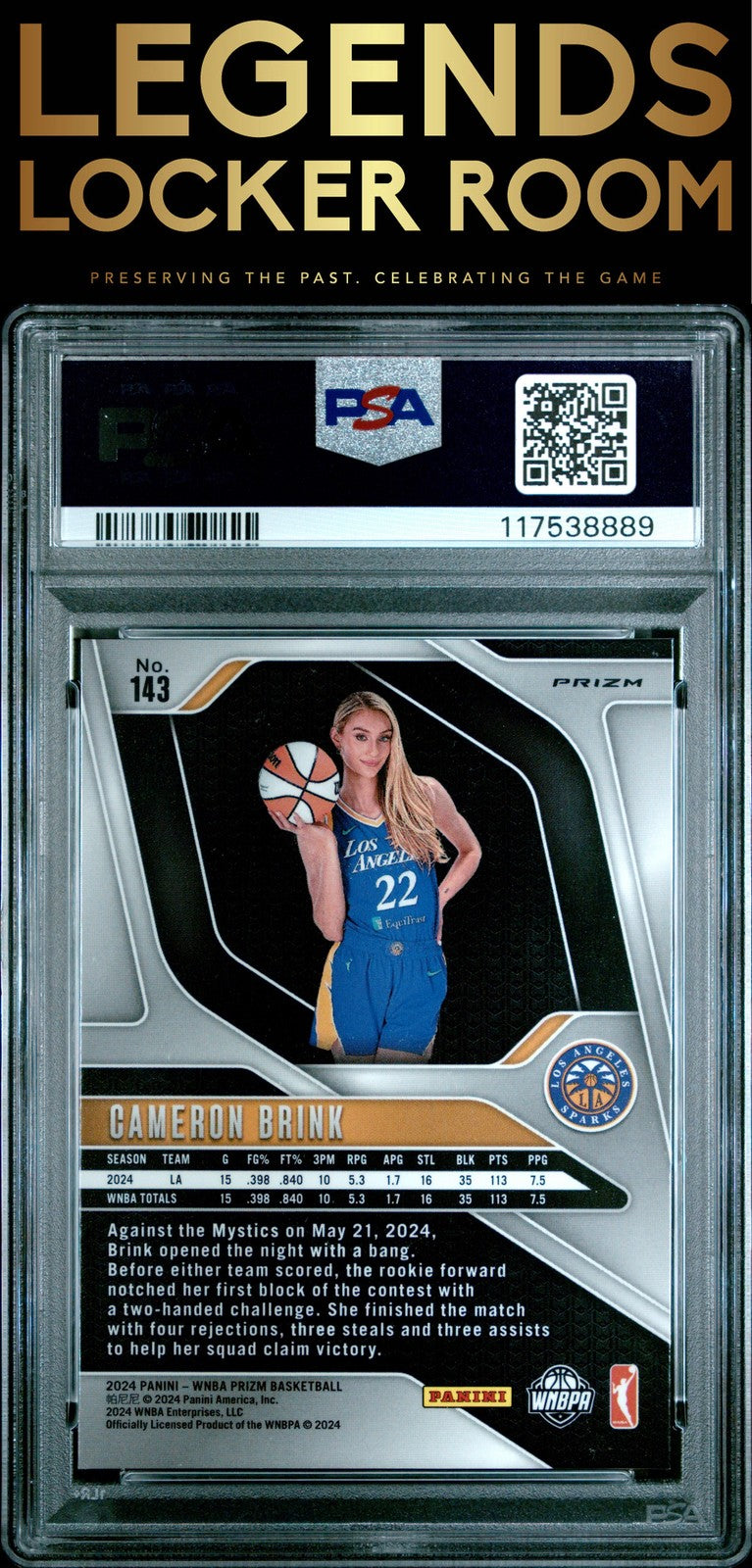 2024 Panini Prizm Wnba #143 Cameron Brink Silver Prizm PSA 9