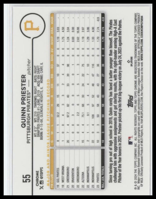 2024 Topps Chrome Pittsburgh Pirates #55 Quinn Priester