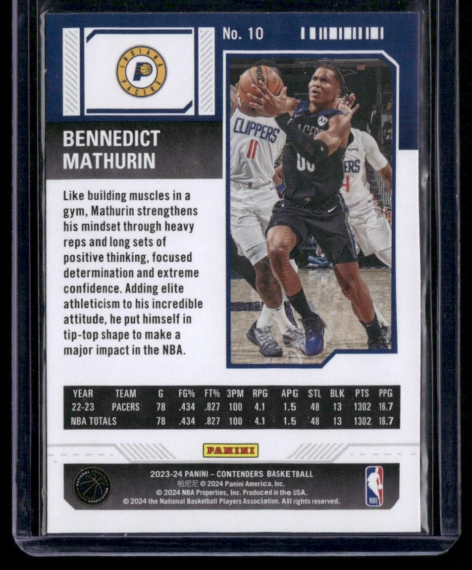 2023-24 Panini Contenders #10 Bennedict Mathurin Game Ticket Red