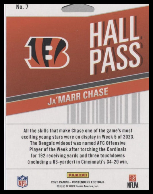 2023 Panini Contenders #7 Ja'Marr Chase Hall Pass
