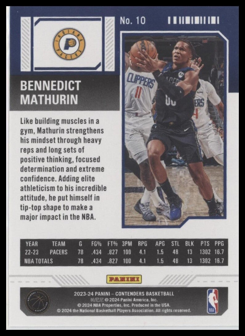 2023-24 Panini Contenders #10 Bennedict Mathurin Season Ticket Premium Edition