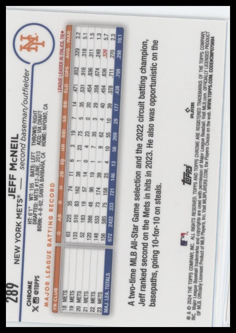 2024 Topps Chrome #289 Jeff McNeil
