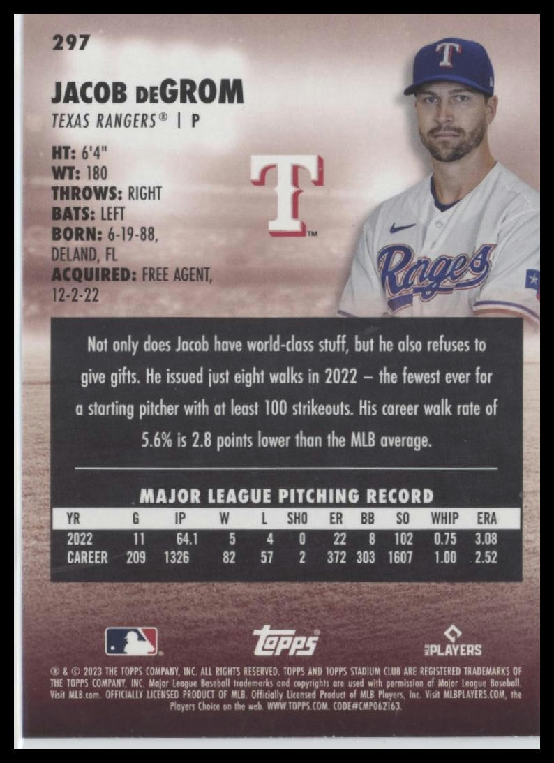2023 Stadium Club #297 Jacob deGrom