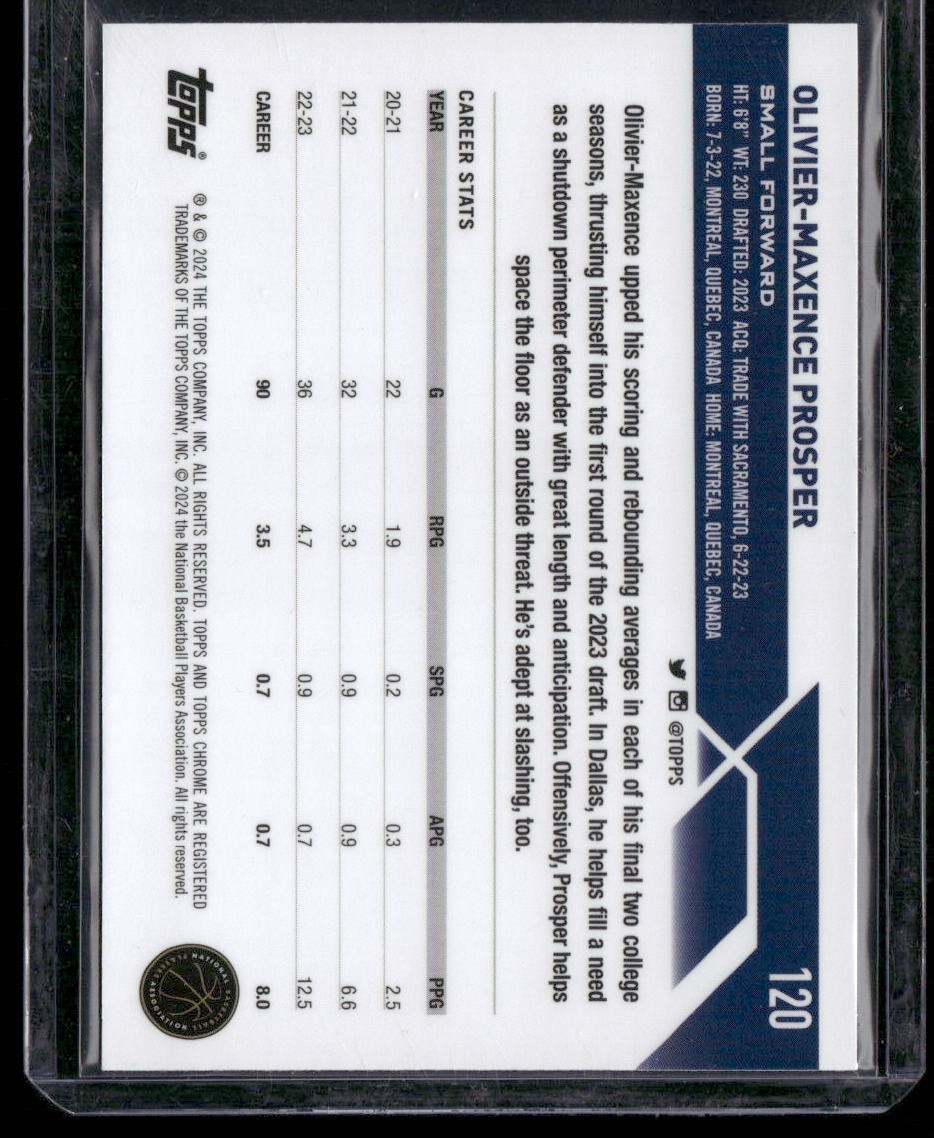 2023-24 Topps Chrome Sapphire #120 Olivier-Maxence Prosper