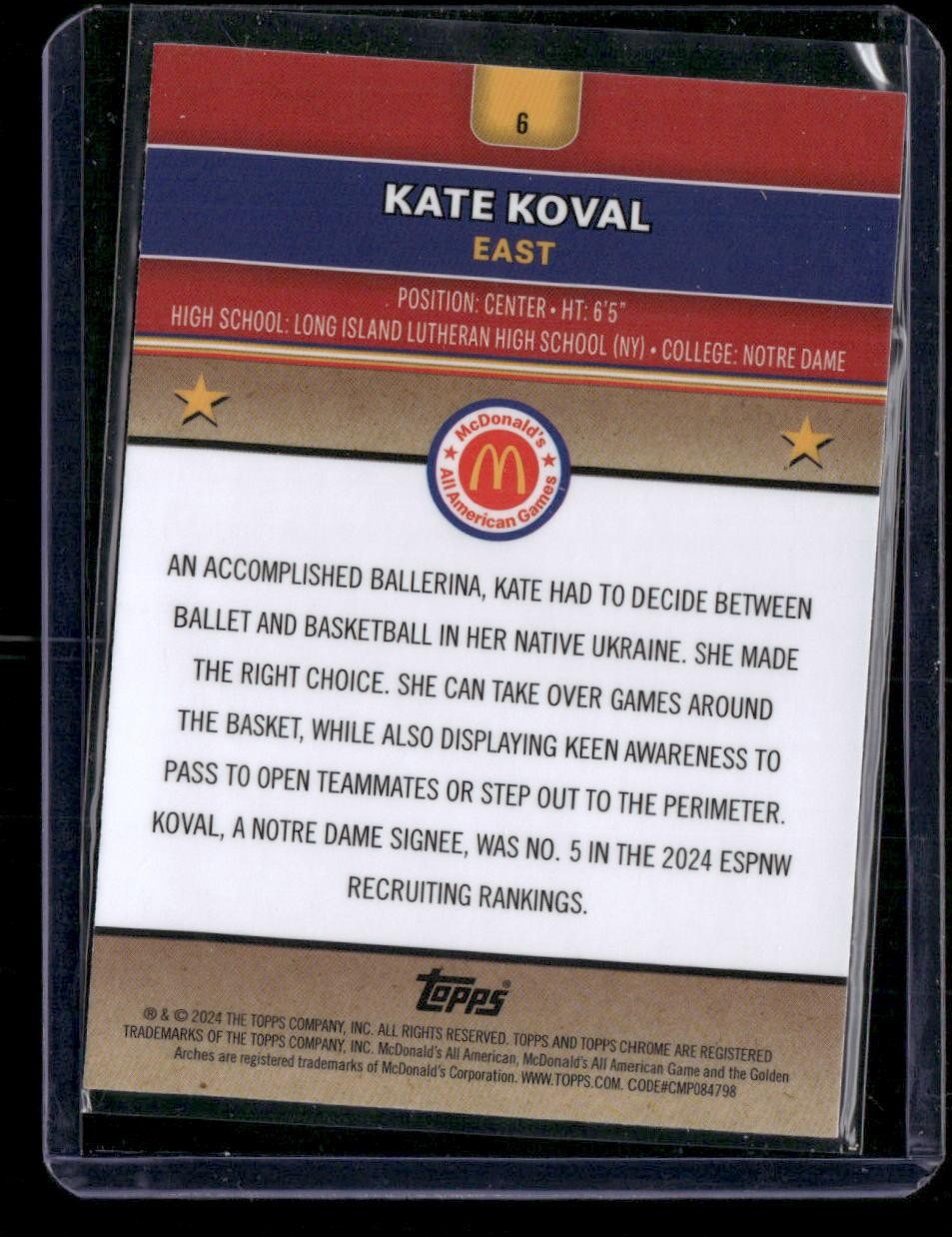 2024 Topps Chrome McDonald's All-American Kate Koval McFlurry Refractor