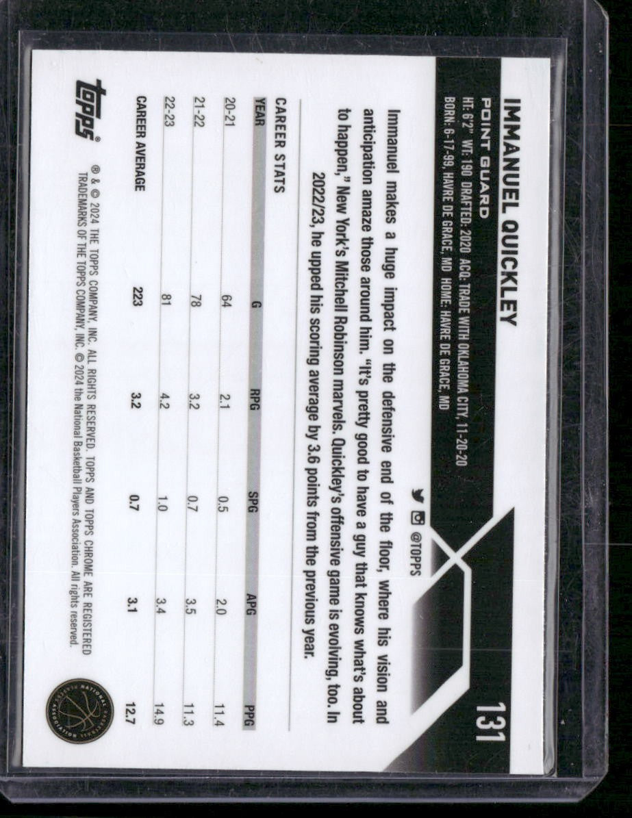 2023-24 Topps Chrome Sapphire Edition #131 Immanuel Quickley Orange #/25