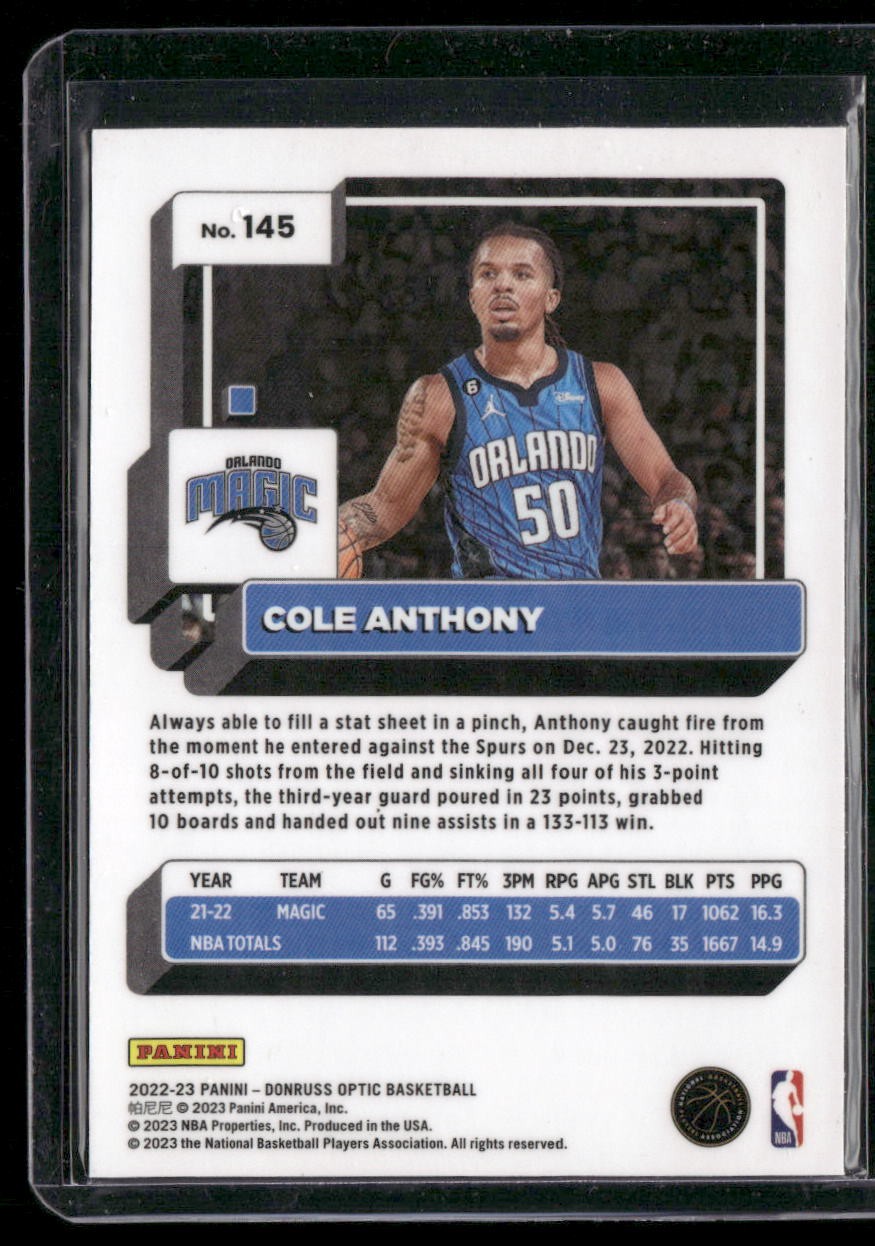 2022-23 Donruss Optic #145 Cole Anthony