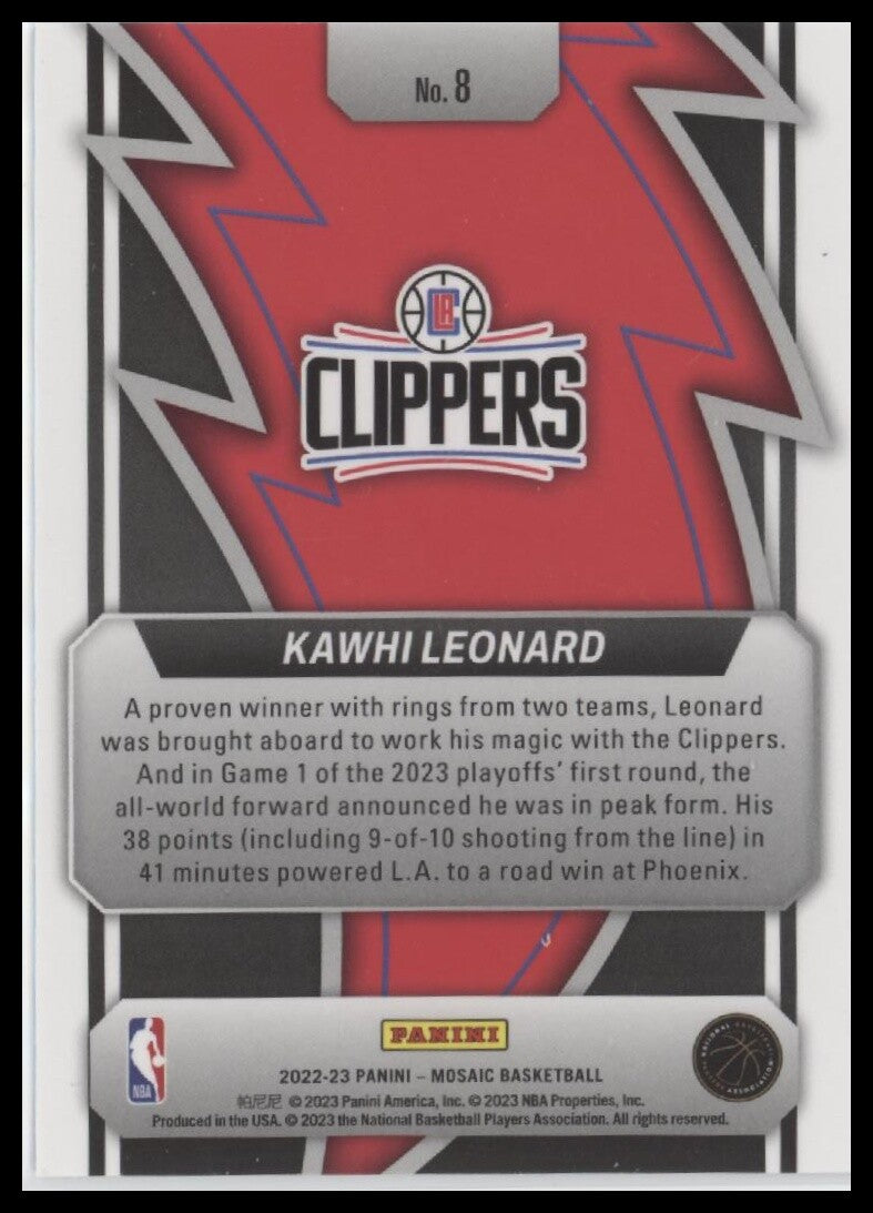 2022-23 Panini Mosaic #8 Kawhi Leonard Thunder Road