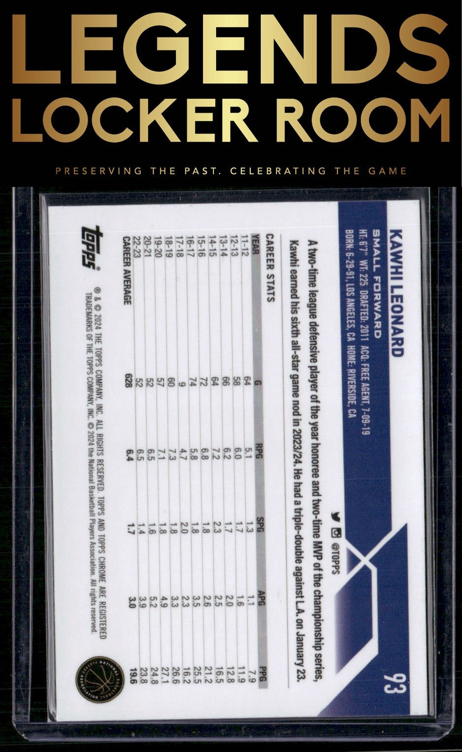 2023-24 Topps Chrome Sapphire Edition #93 Kawhi Leonard