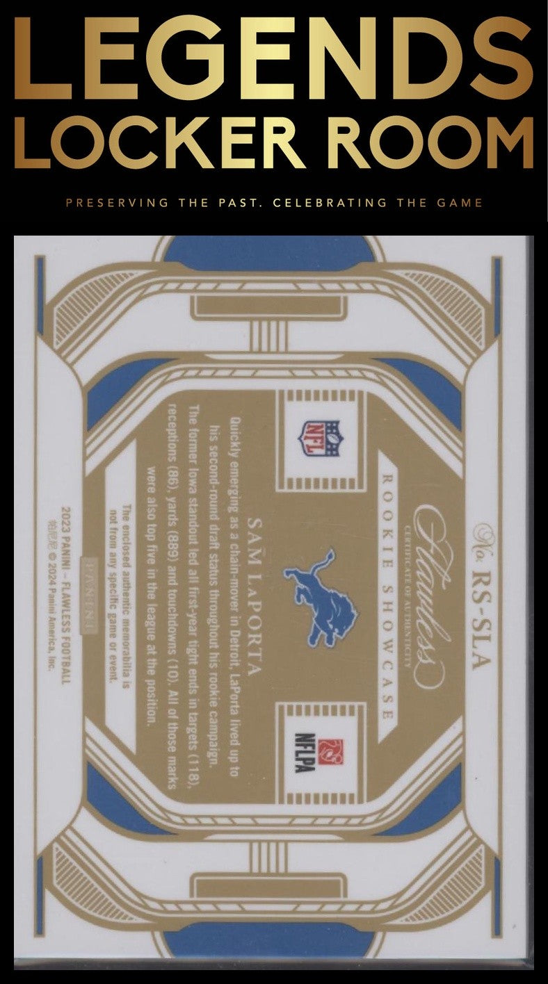 2023 Panini Flawless #RS-SLA Sam LaPorta Rookie Showcase #/25