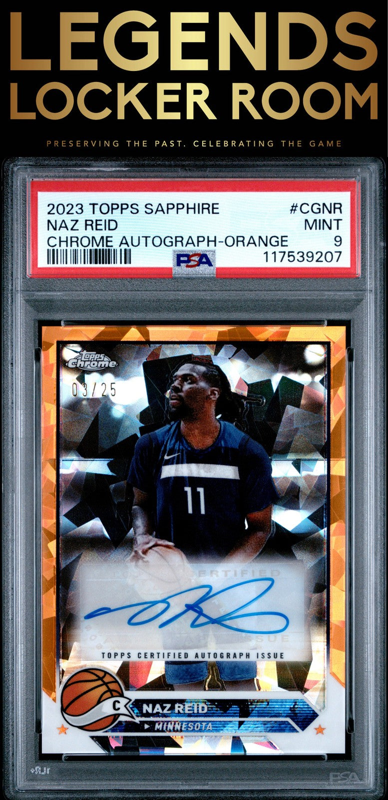2023 Topps Chrome Sapphire Edition Auto Naz Reid Orange /25 PSA 9