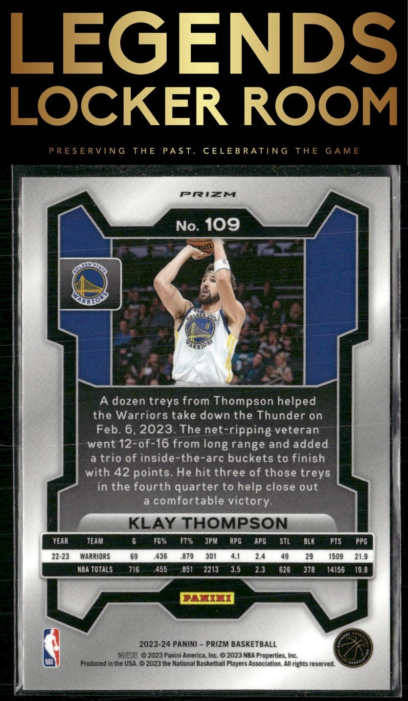 2023-24 Panini Prizm #109 Klay Thompson Prizms Blue Wave