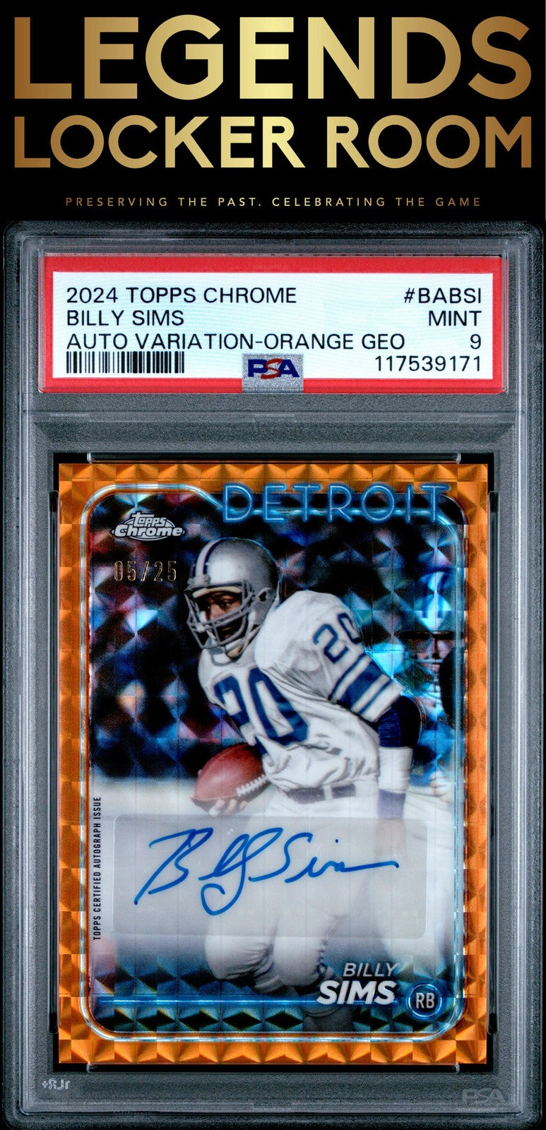 2024 Topps Chrome Base Autographs Variations Billy Sims Orange Geo PSA 9