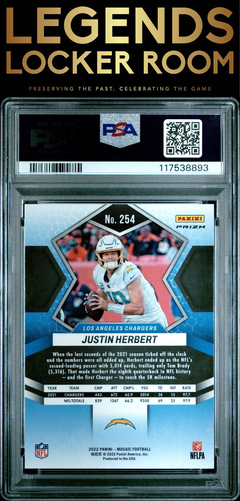 2022 Panini Mosaic #254 Justin Herbert Gold Sparkle PSA 7