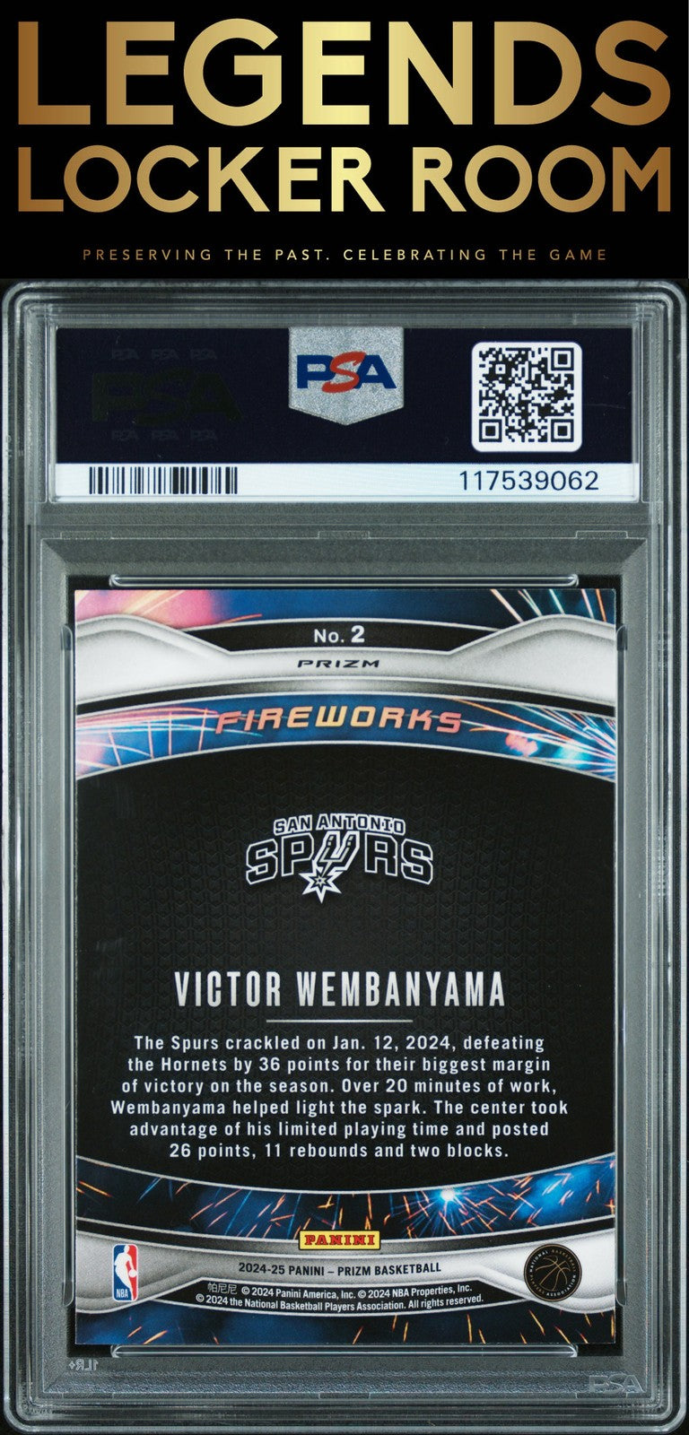 2024 Panini Prizm Fireworks #2 Victor Wembanyama Fireworks-Silver Prizm PSA 10