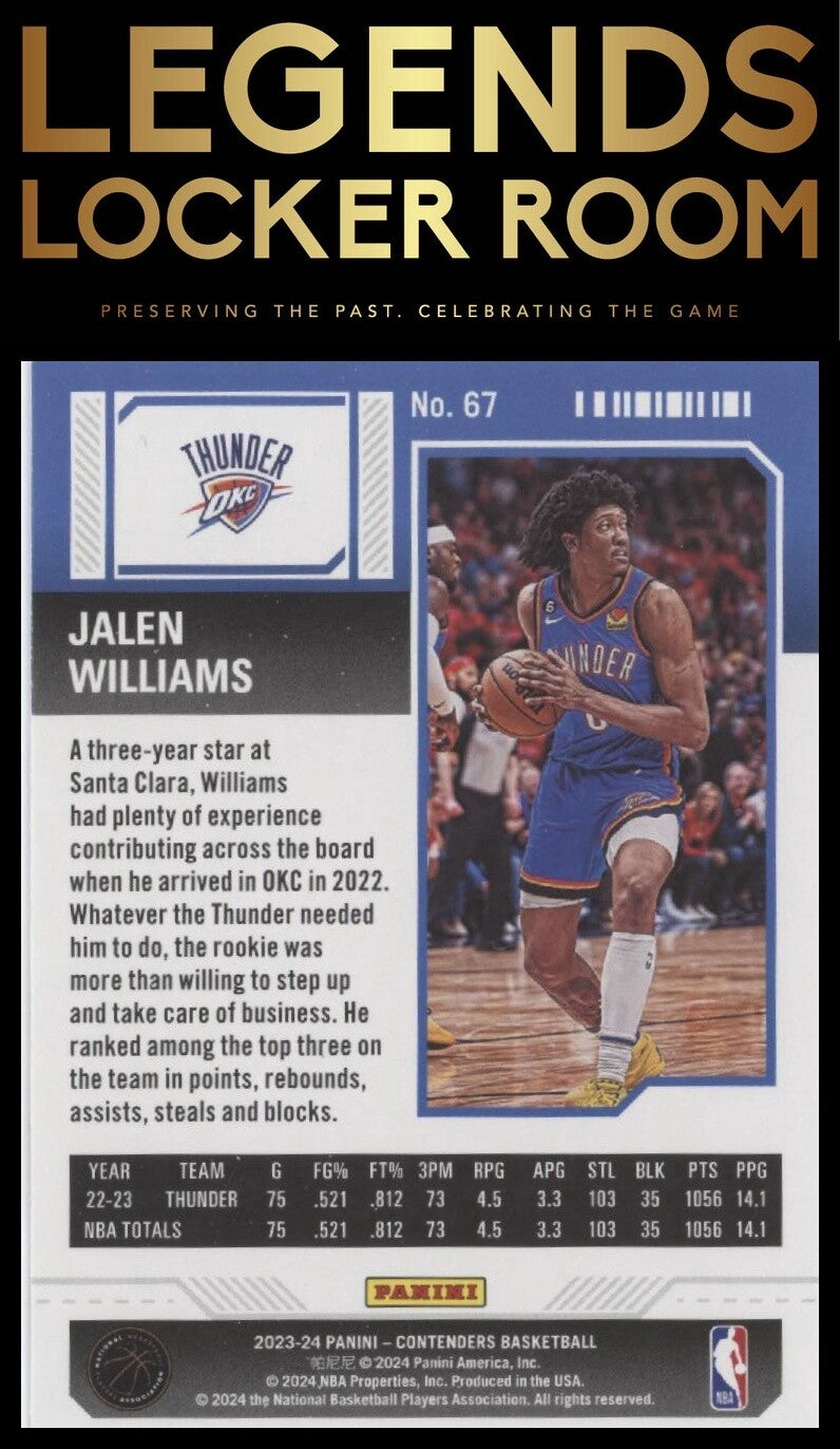 2023-24 Panini Contenders #67 Jalen Williams Season Ticket Retail