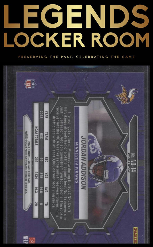 2023 Panini Mosaic #ND-14 Jordan Addison Camo Pink Mosaic