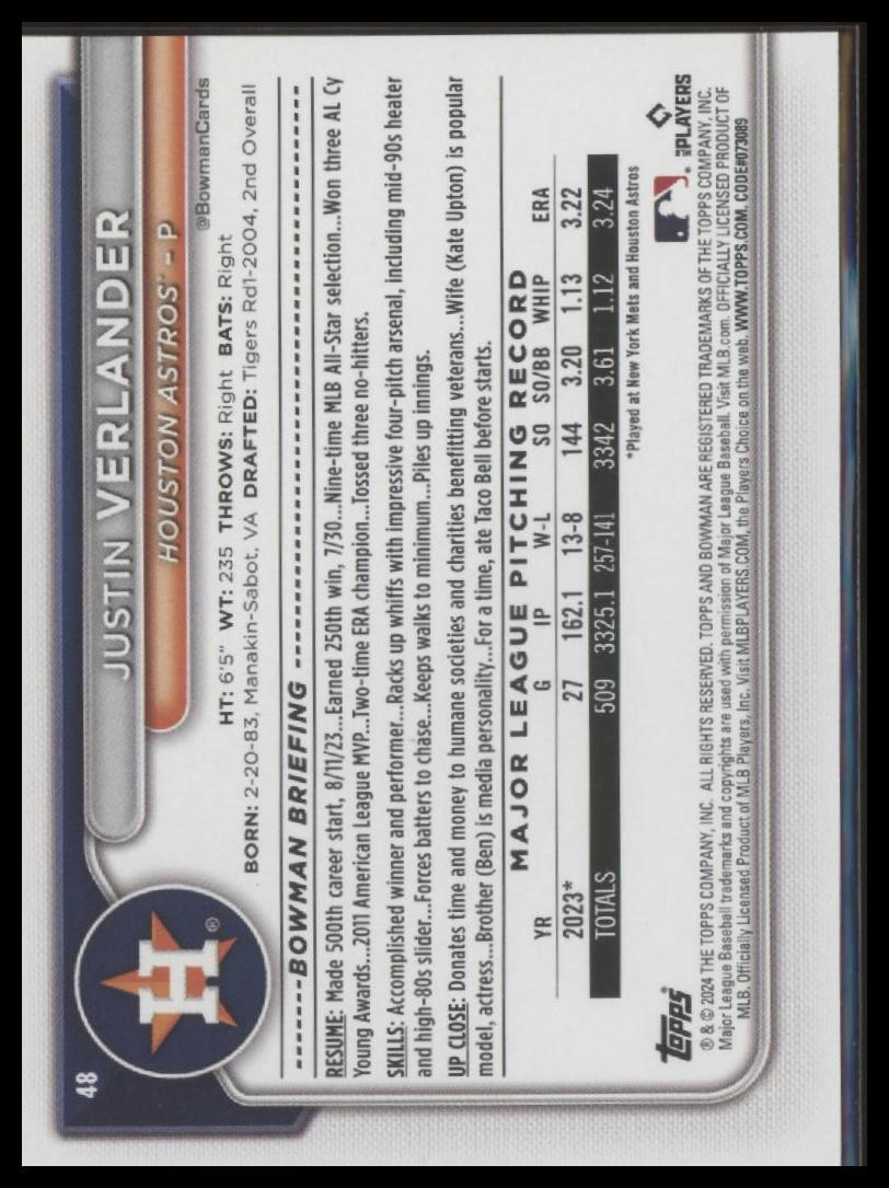 2024 Bowman #48 Justin Verlander