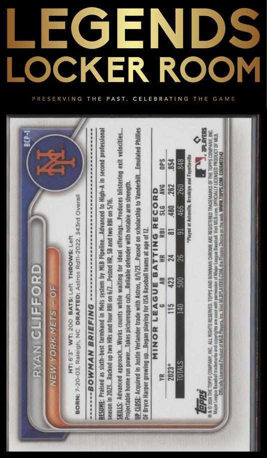 2024 Bowman #BCP-1 Ryan Clifford Chrome Prospects