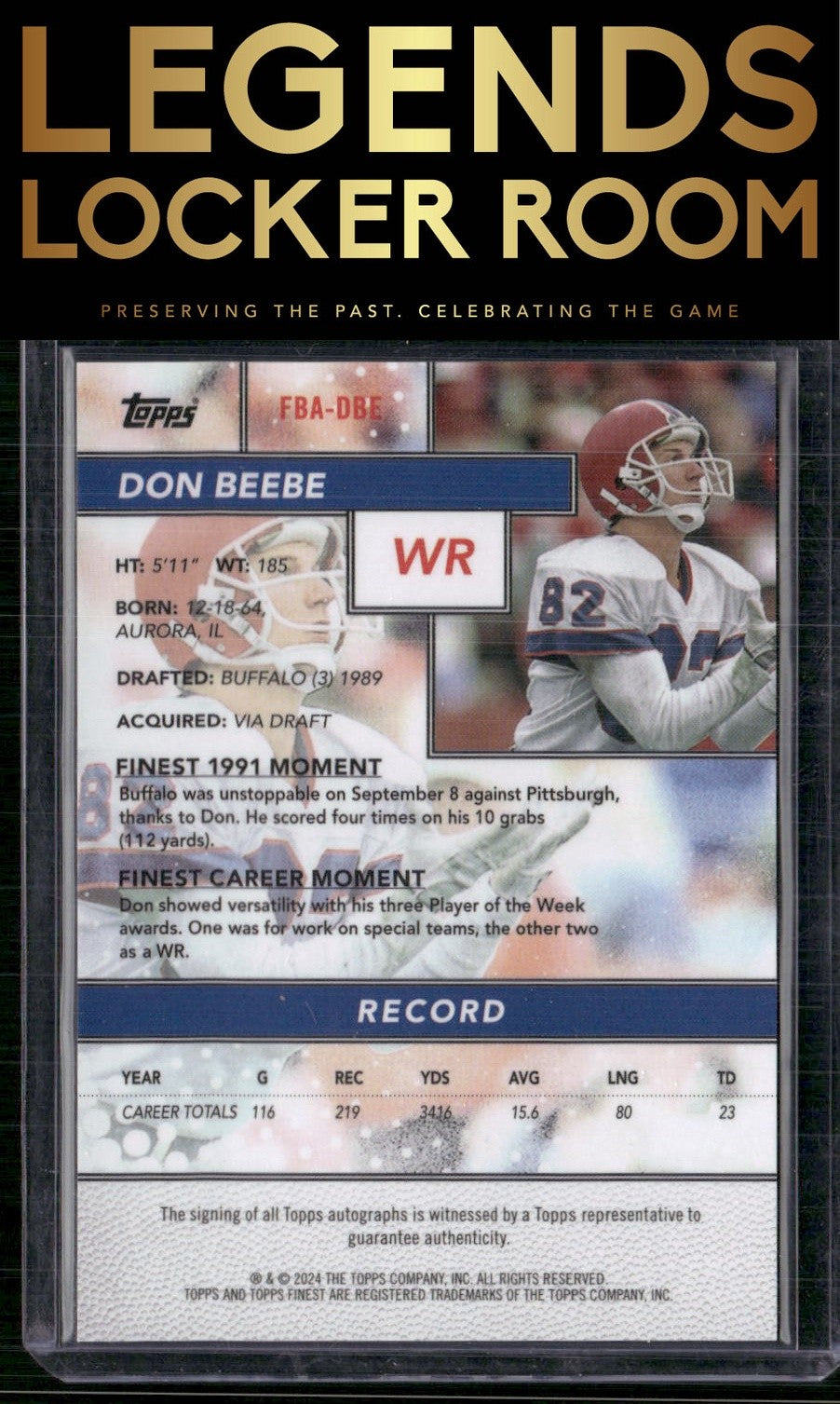 2024 Finest Don Beebe Flashback Autographs Blue Geometric Refractor /99