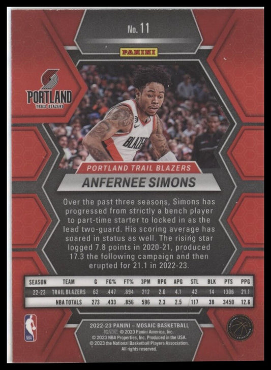 2022-23 Panini Mosaic #11 Anfernee Simons
