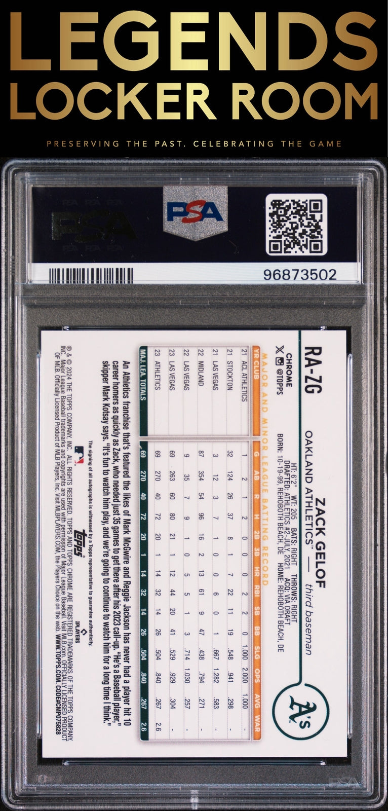 2024 Topps Chrome Zack Gelof Rookie Autograph-Purple Ref PSA 8