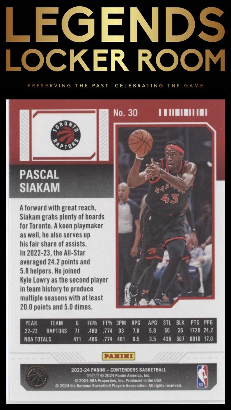 2023-24 Panini Contenders #30 Pascal Siakam Season Ticket Retail