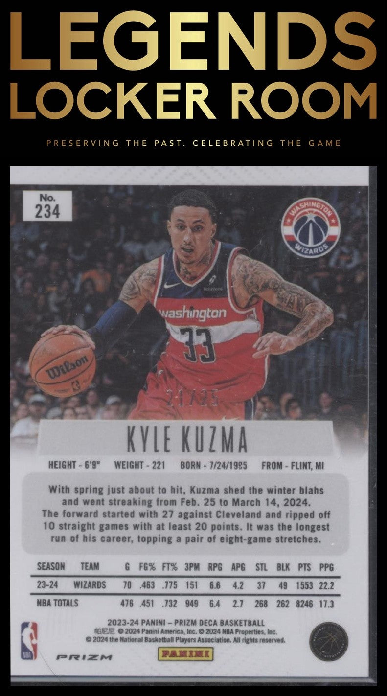 2023-24 Panini Prizm Deca #234 Kyle Kuzma Prizms Mojo #/25