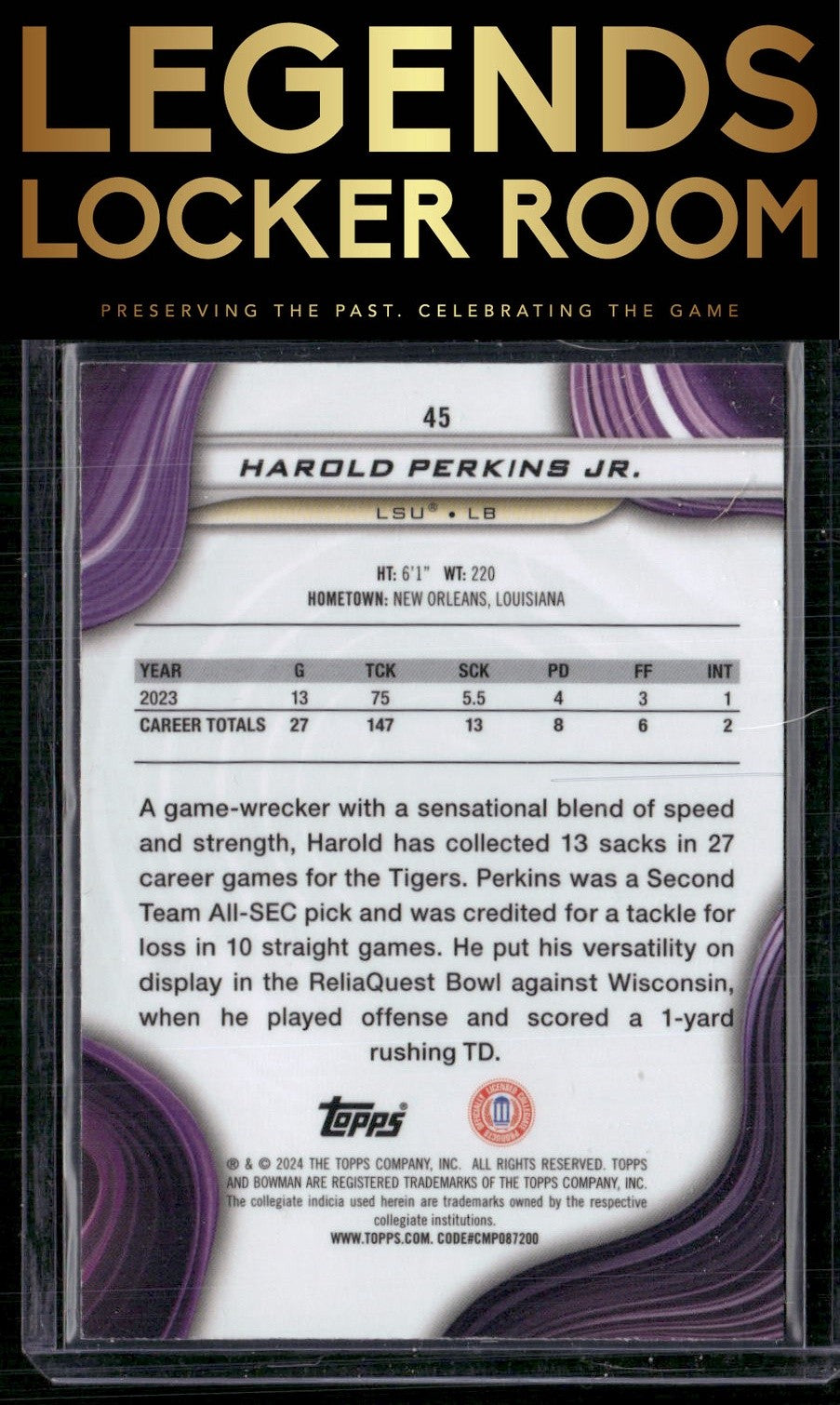 2024 Bowman University Best #45 Harold Perkins Jr. Gold Refractor #/50