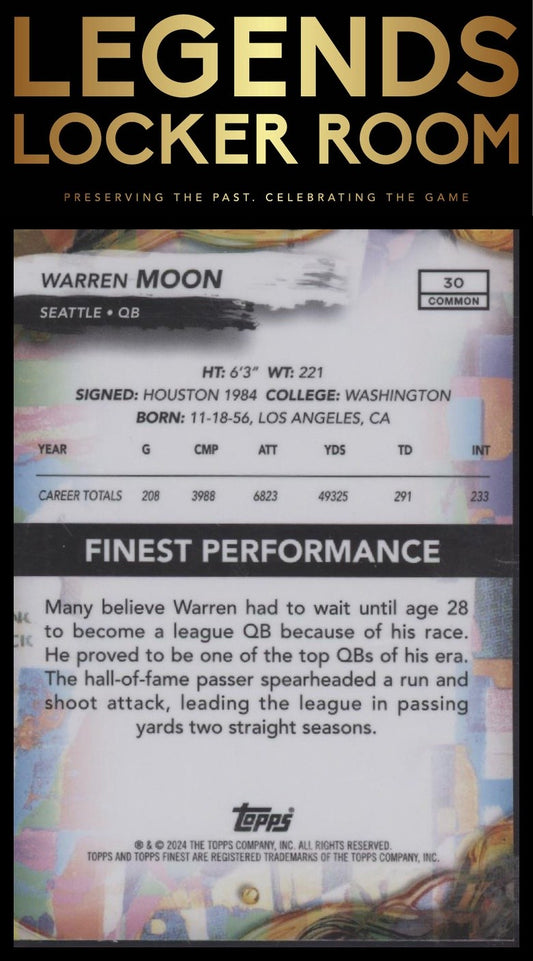 2024 Finest #30 Warren Moon Blue Checkerboard Refractor #/99