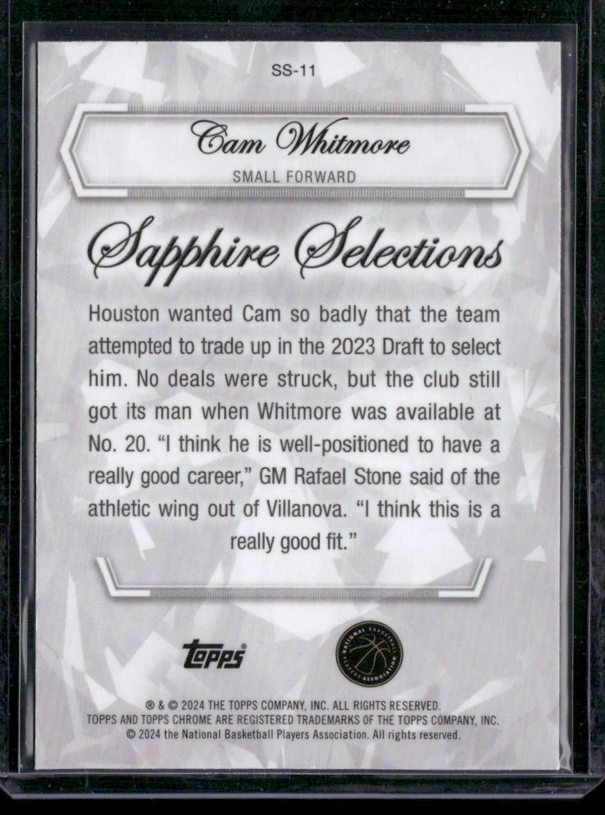2023-24 Topps Chrome Sapphire #SS-11 Cam Whitmore Sapphire Selections