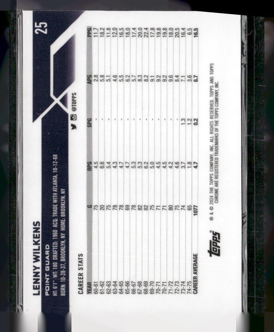 2023-24 Topps Chrome #25 Lenny Wilkens Prism Refractors