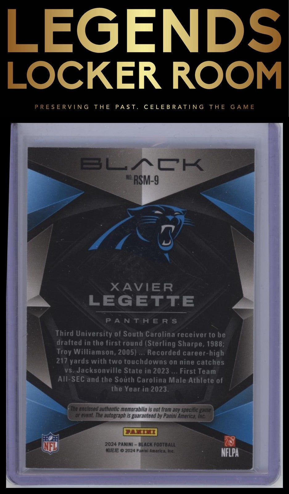 2024 Panini Black #RSM-9 Xavier Legette Rookie Signature Materials #/99