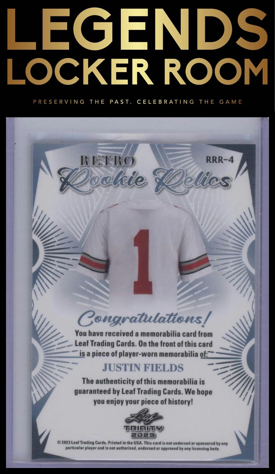 2023 Leaf Trinity (Mega Box) #RRR-4 Justin Fields Retro Rookie Relics