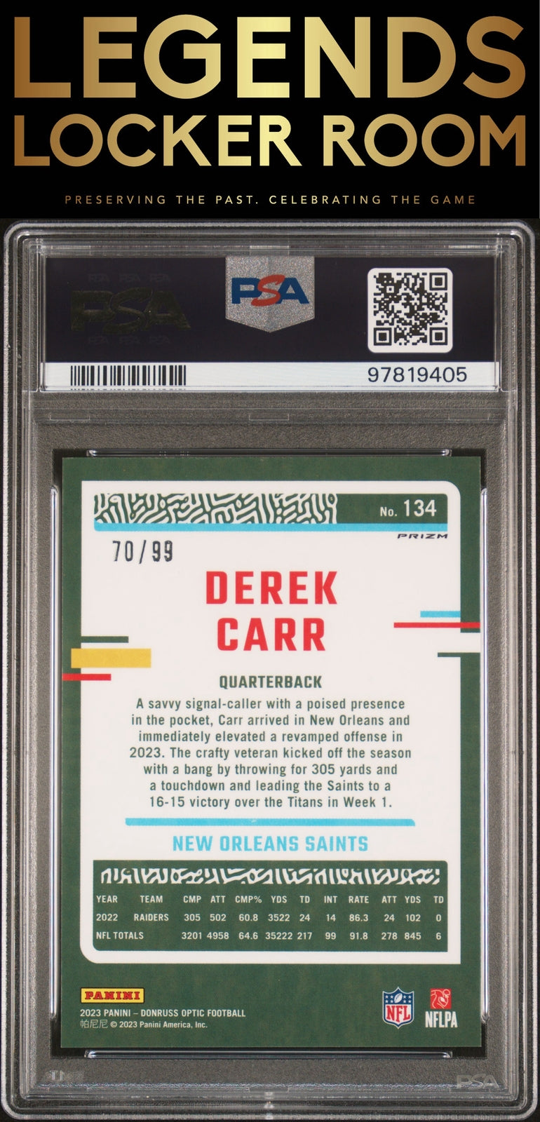 2023 Panini Donruss Optic #134 Derek Carr Red PSA 10