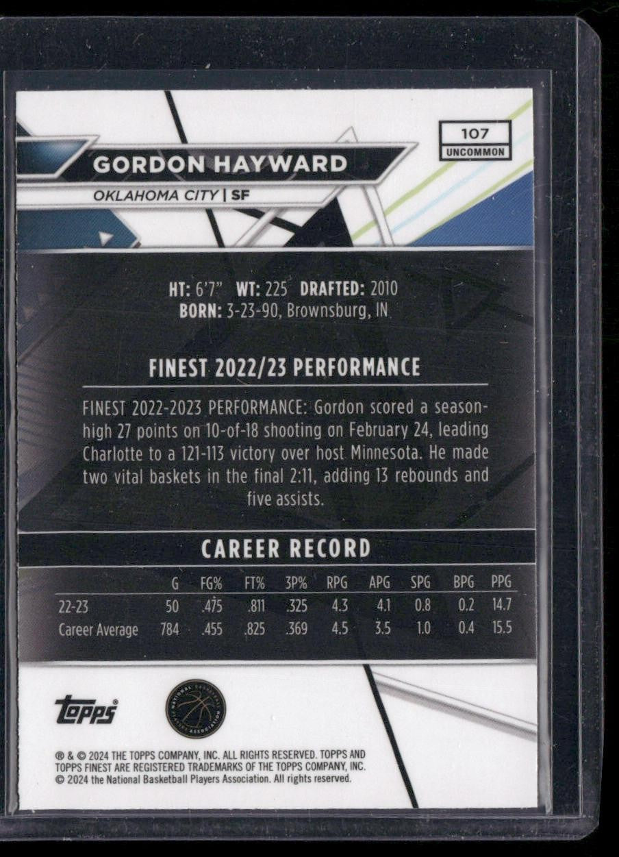 2023-24 Finest #107 Gordon Hayward Purple Checkerboard Refractors #/99